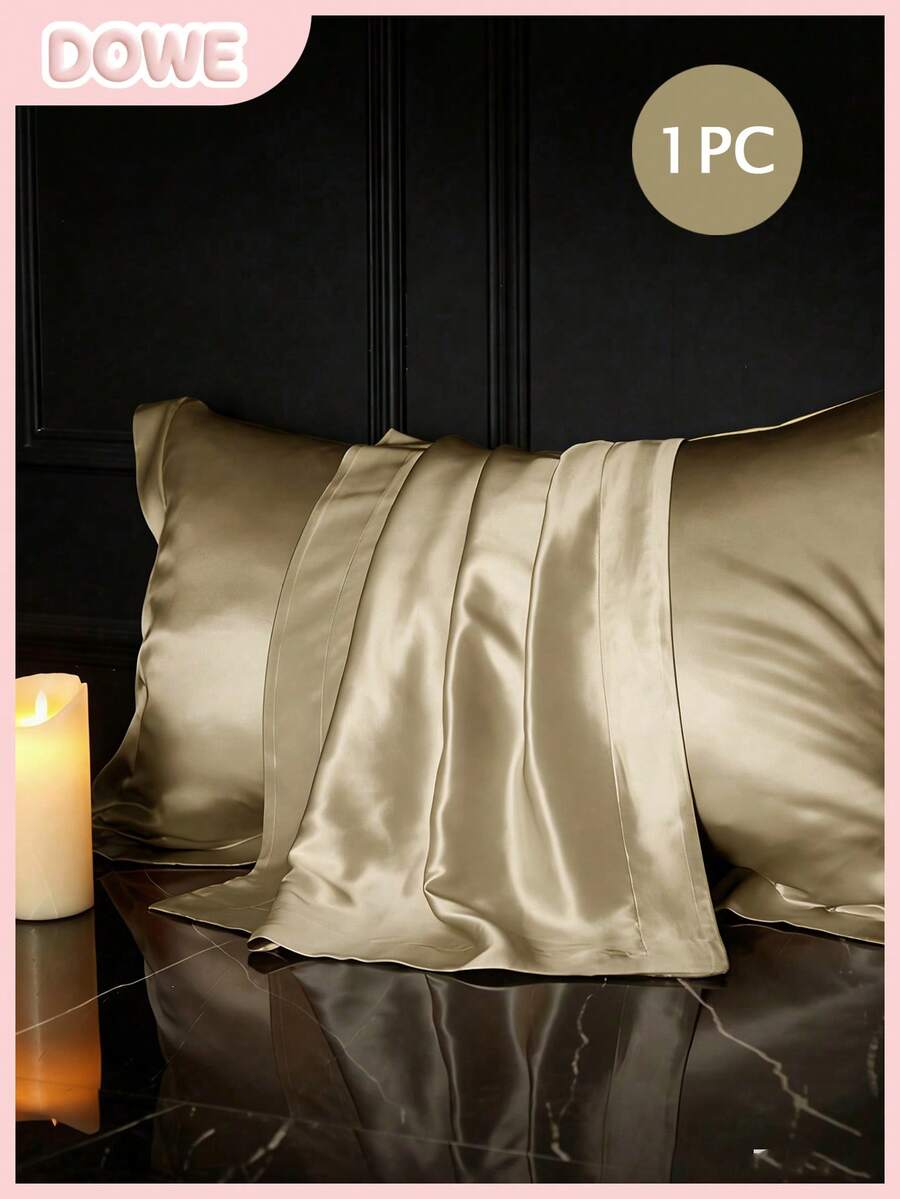 1pc, Solid Color, Soft & Breathable, Satin Trim Decorative Pillowcase (Pillow Insert Not Included), Please Purchase According To Pillow Size - Gold - View 1