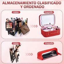 Lukovee Estuche de Viaje con Bolsa para Brochas y Espejo LED, 3 Modos de Iluminación Neceser de Maquillaje Portátil con Divisores Desmontables, Organizador Cosméticos para Accesorios Belleza Mujer - Rojo - con Espejo - Ver 6