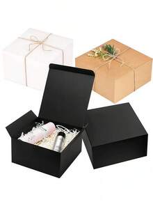 8pcs Black Gift Boxes With Lids, Groomsman Proposal Boxes, Suitable For Wedding, Graduation, Holiday And Birthday Gift Packaging - Black - View 1