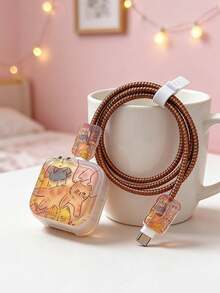 Set de 5 piezas de protector de cable y adaptador de carga con diseño de gato de café, compatible con cargador de 40W para iPhone 17 Pro/17 Pro Max - Multicolor - Ver 6