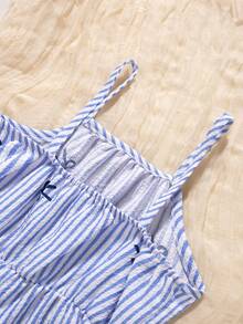 BASUSARRI Young Girl Striped Bow Print Casual Vacation Beach Jumpsuit - Light Wash - View 4