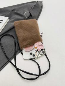 1 pieza Bolso de mano de mujer, bolso de hombro de peluche de moda, bolso cruzado de gran capacidad, billetera de teléfono de mujer, diseño de solapa pequeño, adecuado para otoño/invierno, mejor regalo para amigos - Multicolor - Ver 11