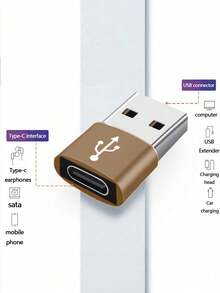 1 Pieza Adaptador De Aluminio De Usb A Tipo-c, Compatible Con Carga, Sincronización De Datos Y Cambio De Puerto Tipo-c En El Teléfono, La Computadora O La Cámara. - Dorado - Ver 3