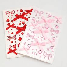 1PC Pink&Red Fabric Bow And Rhinestone Stickers, For Nail Art Scrapbook Creative Crafts Decoration, Facial Makeup Stickers, Ideal Choice For Giving Gifts