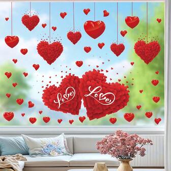 Statiska klistermärken för alla hjärtans dag-dekorationer för butiksfönster, entréer, lämpliga för bröllop, fester, hem, kontorsglasfönsterdekor, skapa enkelt en romantisk alla hjärtans dag-stämning!
