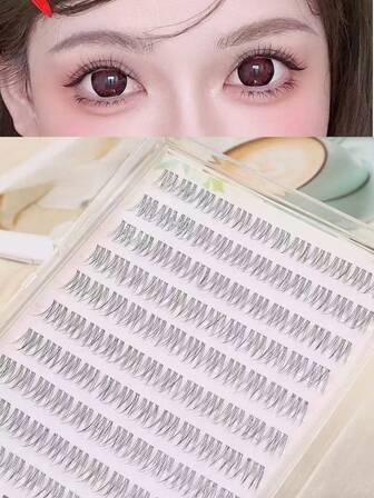 120pcs Glue-Free Natural Cartoon Style False Eyelashes, Easy To Apply, Suitable For Beginners, Daily, Commute, Party, Date, Includes Tweezer
