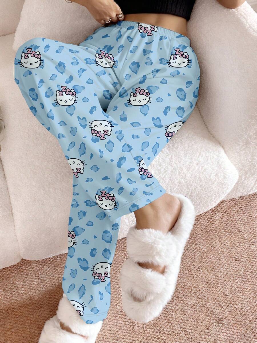 1pc Sanrio Hello Kitty Pajama Pants, Women's Autumn/Winter Sleepwear, Cute Pants, Y2K - Mint Blue - View 1