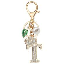 Bling Crown Letter Keychain Pearl Leaf Charms For Key Handbag Backpack Bag Alphabet Key Chain Initial Accessories