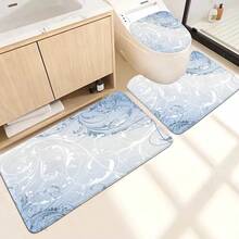1pc/4pcs Bathroom Shower Curtain Set, Bathroom Decor, Blue Abstract Line Floral Pattern, Includes 12 Hooks, Gift, Themed Decoration, Bathroom Set - Baby Blue - View 5