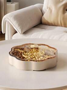 Household Partitioned Dry Fruit Tray With Lid, Nut, Candy, Snack Storage Box For Living Room, Wedding & Party Celebration,Candy Box Dry Fruit Container With Lid For Living Room 5 Compartments Snacks Organiser For Household Use - 乳白色 - 查看 5