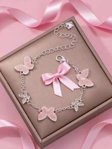 1pc Fashionable Cute & Lively Pink Butterfly Girl Bracelet, Suitable For Daily Wear
