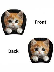 2 piezas de cubiertas de reposacabezas de coche con estampado de gato naranja de ojos grandes, accesorios de interior de coche, diseño flexible, universal y adecuado, perfecto para viajes por carretera de parejas, ciclismo con amigos, etc. Decoración de coche divertida y curativa, ambiente de conducción caprichoso - Multicolor - Ver 2