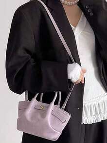 Bolso de mano estilo coreano de diseño exclusivo, versátil bolso morado para el hombro y de mano para ir al trabajo, compras y uso diario - Púrpura malva - Ver 5