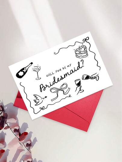 1pc "Will You Be My Bridesmaid?" Bridesmaid Proposal Card With Envelope | Elegant Wedding Party Invitation For Bridal Shower & Bachelorette | Gift For Sister Or Best Friend | Blank Inside