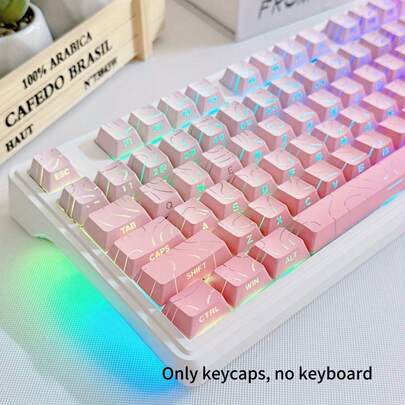 侧刻粉色键帽 | PBT双色注塑 | 适用于Aula F87 Pro / Varmilo X87 DIY键帽套装 | 保持原键帽高度，经久耐用，时尚设计，兼容多种键盘及键盘配件 | 时尚键帽 | 耐用键帽