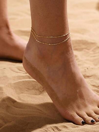 14k Gold Dainty Layered Ankle Bracelets For Women, Good Materials Layered Anklet Bracelets For Women Pack Summer Beach Gold Jewelry Gift