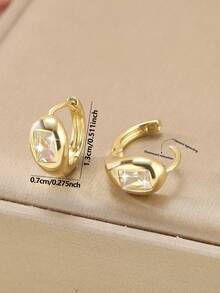1 Pair Fashionable Minimalist Copper Micro-Inlaid Geometric Round Small Hoop Earrings, Delicate & Versatile For Women, Daily Wear & Gift - Multicolor - View 22