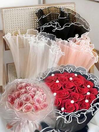 1 Roll, 4 Meters Floral Mesh Wrapping Paper, Floral Supplies, Suitable For Weddings, Birthdays, Packaging Paper, Bouquet Wrapping, Gift Wrapping, Fresh Flower Wrapping, Back To School Season, Valentine's Day And Other Occasions