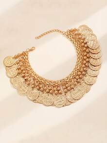 1pc Boho Style Plus Size Vintage Coin Decor Anklet, Suitable For Beach Vacation Wear - Gold - View 3