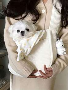 1pc Large Canvas Shoulder Tote Pet Carrier, Portable Hand-Held Pet Bag Suitable For Small Dogs, Teddy Bears, Cats, Travel Essential. Pet Cat Handbag, Portable Canvas Tote Bag Suitable For Cats, Small Dogs, Teddy Bears, Convenient Shoulder Bag And Crossbody Bag. - White - View 8