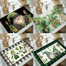 1 pieza/4 piezas/6 piezas Juego de individuales de lino con patrones de trébol y duende, decoración del hogar, adecuado como regalo del Día de San Patricio, decoración, vajilla, para todas las estaciones, individuales lavables modernos, decoración de fiesta interior/exterior, regalo ideal - Multicolor - Ver 2
