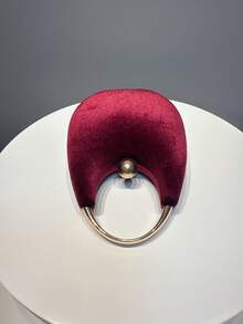 1pc Burgundy Velvet Elegant Crystal Decor Handbag, 2025 New Autumn/Winter Fashion Party Metal Strap Wallet, Fits Lipstick And Jewelry, Suitable For Evening, Wedding, Prom And Valentine's Day, Compact Size 16.5X12X6cm - Burgundy - View 6