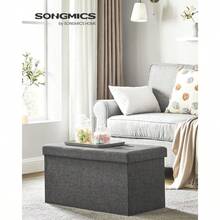 SONGMICS Banco de Almacenamiento Puff Almacenaje de 76 cm Baúl de Almacenaje Taburete Reposapiés Gris Oscuro MLSF47K - GrisOscuro - Ver 2