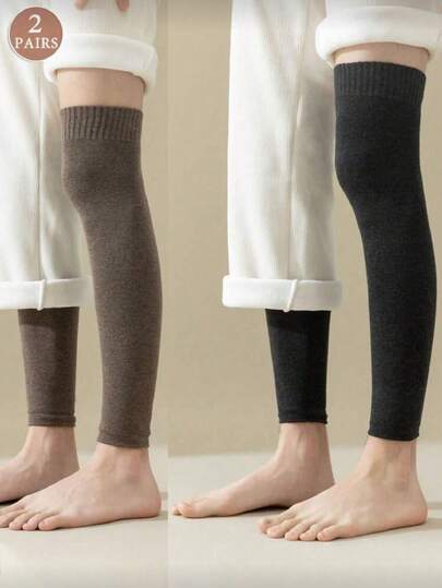 2 Pairs Warm Knee Leg Warmers, Thick Winter Leg Warmers For Men, Thermal Lined Knee Pads For Outdoor, Autumn/Winter