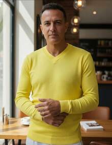Men's Cold Weather Blouse | Men's Knitted Sweater | Winter Knitted Wool Pullover Long Sleeve V-Neck - 黃色 - 查看 3