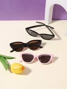 3副男女童4-8岁聚碳酸酯休闲复古猫眼时尚黑色眼镜，适合户外活动，带眼镜盒 - 彩色 - 查看 6