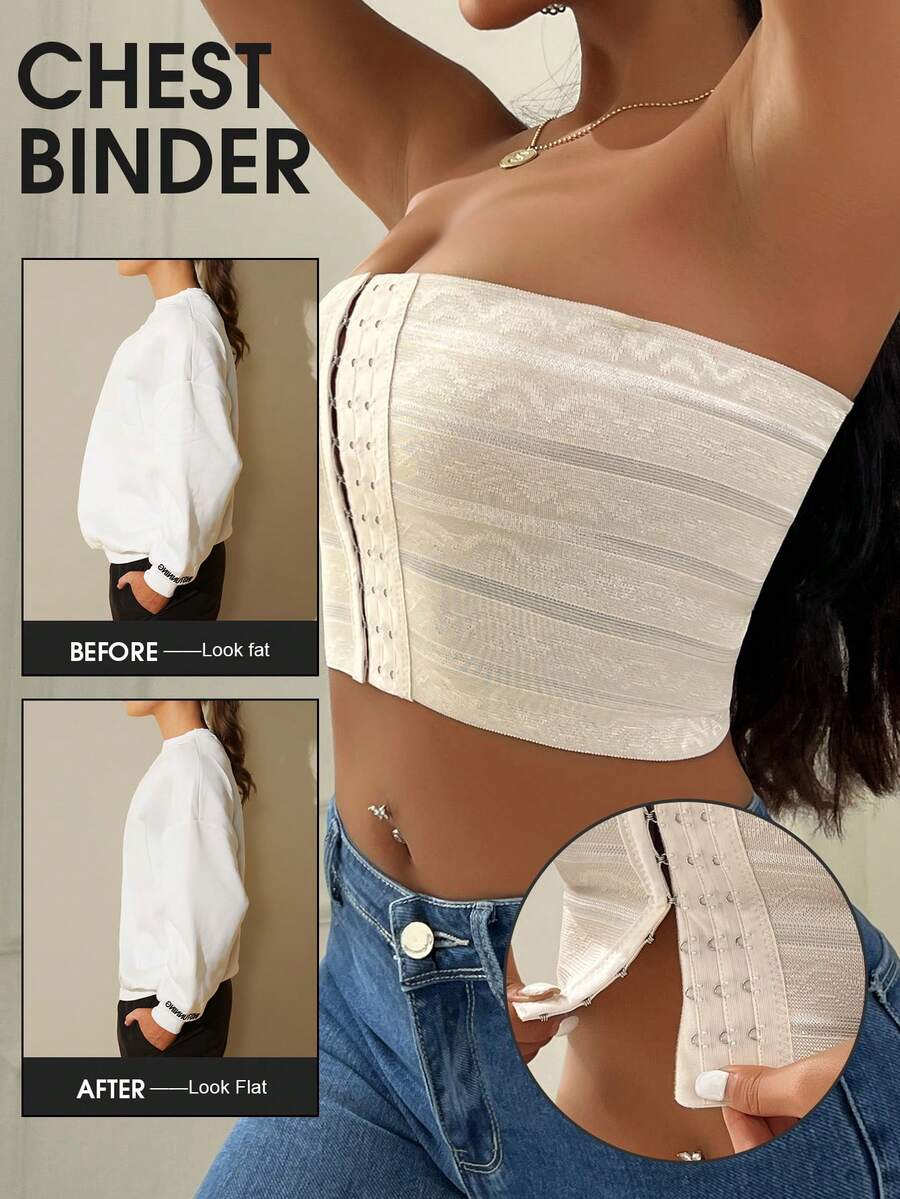 1 pieza Vendaje de compresión con cierre frontal negro para el pecho de mujer, para personas trans FTM, lesbianas, LGBTQ, ropa interior moldeadora, reducción de busto, faja para el pecho, top de compresión sin tirantes - Albaricoque - Ver 1