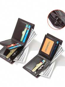 Ví da PU thời trang nam, chống nước, dung tích lớn với nhiều ngăn đựng thẻ và tiền mặt, phù hợp sử dụng hàng ngày, món quà tuyệt vời cho phù rể, kỷ niệm, bạn trai, cha và ngày Valentine. - Nhiều màu - Xem 2