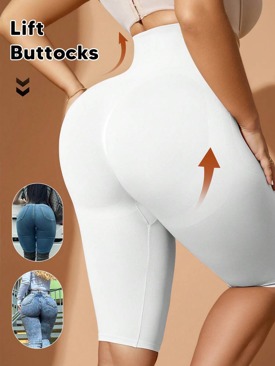 女士加大码收腹提臀塑形短裤，适合日常或打底穿着 - 白色 - 查看 1