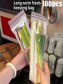 50/30/100个装防漏冷冻袋，密封性极佳，可重复使用且可堆叠，透明设计，适用于蔬菜、洋葱、黄瓜、面条等 - 高品质厨房食品保鲜袋，双层密封 | 适用于水果和蔬菜 - 彩色 - 查看 5