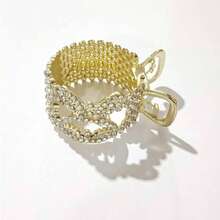 3 szt. złotych metalowych spinek do kucyka, gumki do włosów zdobione kryształkami, odpowiednie do długich włosów, akcesoria do włosów w kucyk, codzienne spinki do włosów, eleganckie spinki do włosów, piękne spinki do włosów na walentynki, akcesoria na walentynki, prezent - Złoto - Zobacz 5