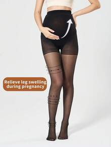 1pc Minimalist Maternity Tights, Suitable For Autumn/Winter, Lightweight Anti-Snag, Slip-Resistant Waistband, Skin-Friendly, Black, Pregnancy Wear, Daily Use - Multicolor - View 2