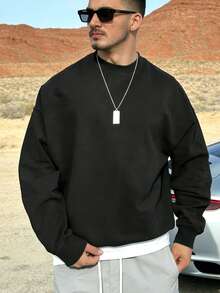 Sudadera deportiva casual para hombres - unicolor, manga larga, tela de punto, silueta en H, adecuada para senderismo y actividades al aire libre, material de poliéster, cuello redondo, deportiva para otoño/invierno negro primavera - Negro - Ver 2