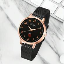 草莓元素女士腕表，玫瑰金表壳，网状表带石英腕表 - 黑色 - 查看 5
