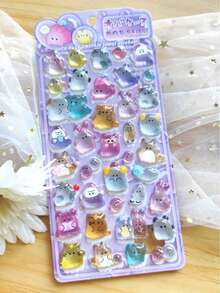 Pegatinas de cristal con relieve 3D, patrón de frutas y conejos, materiales decorativos educativos DIY para niños, pegatinas de regalo, cuaderno de espiral, suministros de oficina y escolares, unisex, mejora la eficiencia del trabajo, artículos esenciales de vuelta a la escuela, suministros de aprendizaje - Multicolor - Ver 13