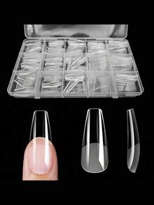 330片装奢华假指甲片，软胶指尖半哑光胶囊款，杏仁形、棺材形、尖头形、椭圆形、方形，前缘加厚，后缘纤薄，全覆盖，人造假指甲延长，适合女性女孩DIY美甲用品 - 無色 - 查看 14