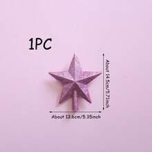 1pc Christmas Tree Topper Decoration (slightly Dusty), Pink Medium Size Five-pointed Star Shaped - Pink - View 3