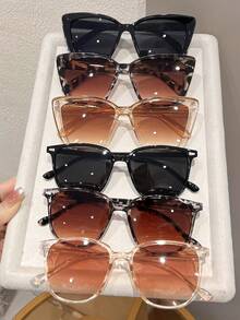 6pcs Plastic Geometric Oversized Full Frame Leopard Print Classic Retro Timeless Women's Glasses Set, Suitable For Dance Parties, Outdoor Travel, Halloween Street Photography, Music Festivals, Carnivals, Creative Fashion Accessories - 6pcs 黑灰透茶白豹紋 - 查看 6
