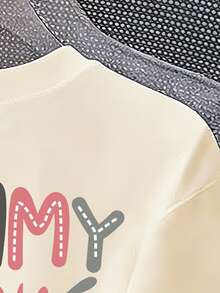 少女标语印花短袖休闲圆领T恤 - 杏色 - 查看 6