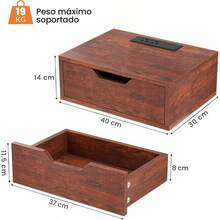 FABATO Buro Flotante para recamara - Mesa de Noche con luz LED - Mesa Lateral con estación de Carga y Puerto USB - Buros para Recamara Minimalista- Estante Flotante de Pared con Cajón 40x30x14cm - Nivel 1 - Ver 2