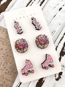 3 أزواج من أقراط مجموعة هدايا مجوهرات رقيقة وجميلة لعيد الحب، بتصميم زهري ملون وزخارف زلاجات قديمة، هدية مثالية للنساء