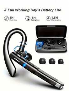 ENC Noise Cancelling Wireless Earbuds With Dual Microphones - Hands-Free Earphones For Computer, Phone, Truck Drivers And Home Office - Long-Lasting Lithium Polymer Battery, Type-C Charging, Wireless Charging Case Included - Black - View 3