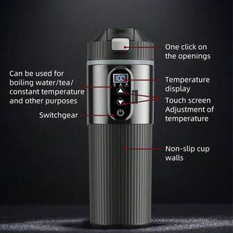 12V/24V 300ml bilvärmekopp, vattenkokare, rostfritt stål smart temperaturkontroll LCD-display resemuggvärmare