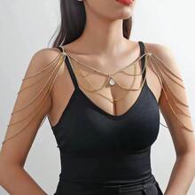 镶钻长流苏项链，肩链 - 款式3金色 - 查看 8