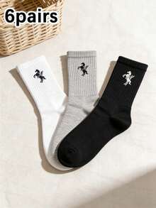 1/6 Pairs Unisex Horse Pattern Mid-Calf Socks - Soft & Comfortable, Casual & Versatile Sports Socks, Suitable For Spring/Summer, Back To School, Daily Wear Or Outdoor, All Season - Multicolor - View 1