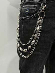 1pc Fashionable Double-Layer Punk Skull Pants Chain, Unique Streetwear Accessory, Suitable Parties And Gifts - 銀色 - 查看 11